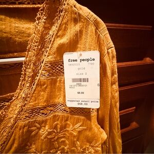 Free People Mustard Lace Top